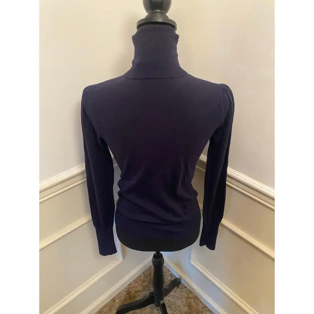 Vintage Ralph Lauren Navy Blue Merino Wool Blend Turtleneck Sweater Ribbed Cuffs